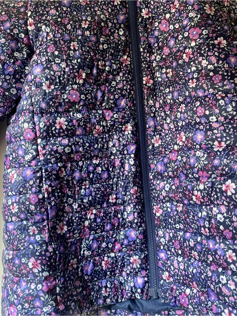 Lands' End Girls Purple Floral Quilted Puffer Jacket